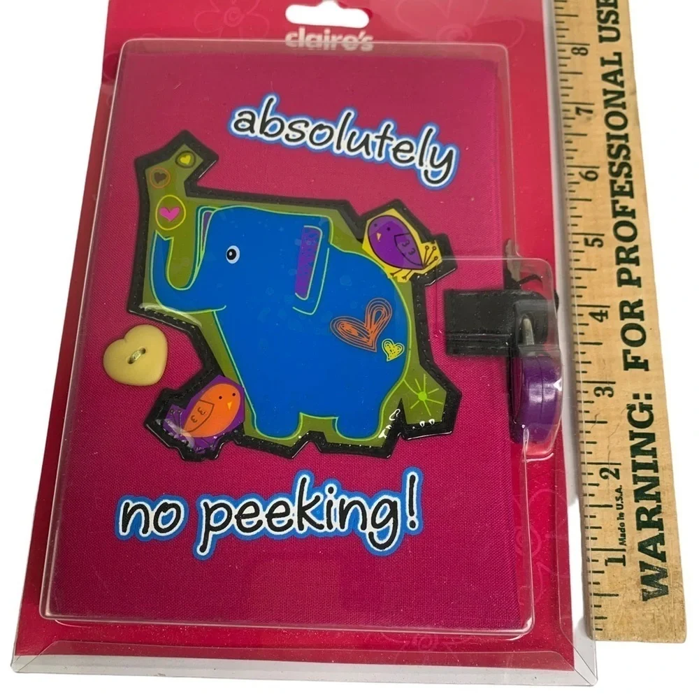 90’s Claire’s Absolutely No Peeking Pink with Elephant Graphic Lock & Key Diary
